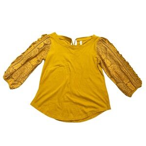 Anthropologie Mustard Blouse with Lace Sleeves